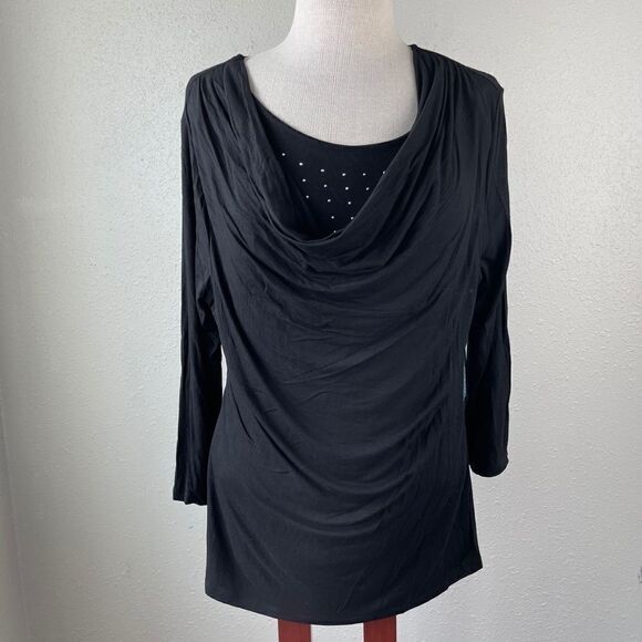 NWT Passport Black 3/4 Sleeve Tunic Size L - Picture 1 of 8